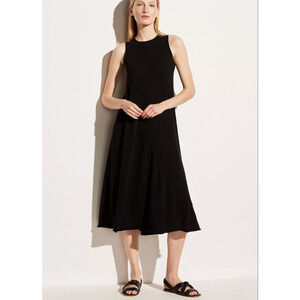 Vince Women XS Shirred Tank Dress‎ Sleeveless A-line Knit Black Minimalism NWT